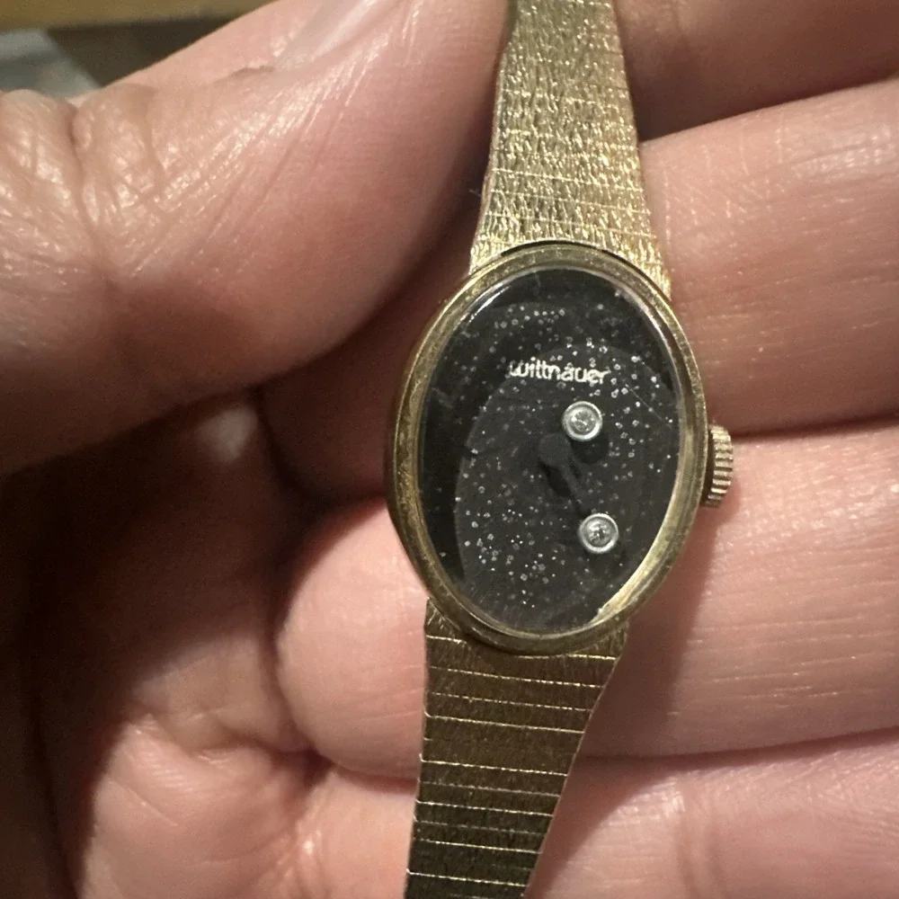Works VTG WITTNAUER Ladies Watch Wind Up Diamond Galaxy Dial -GF Band- Rare 17mm